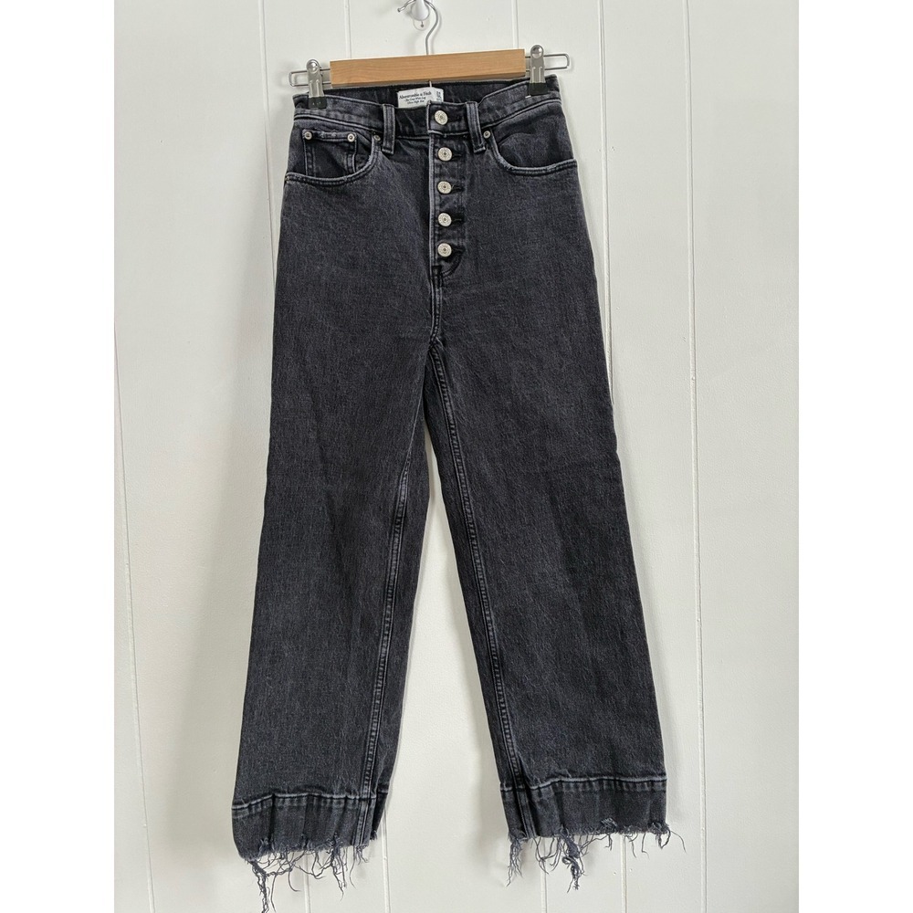 Abercrombie Fitch Ultra‎ High Rise Crop Button Fly Jeans Charcoal Wash Size 24